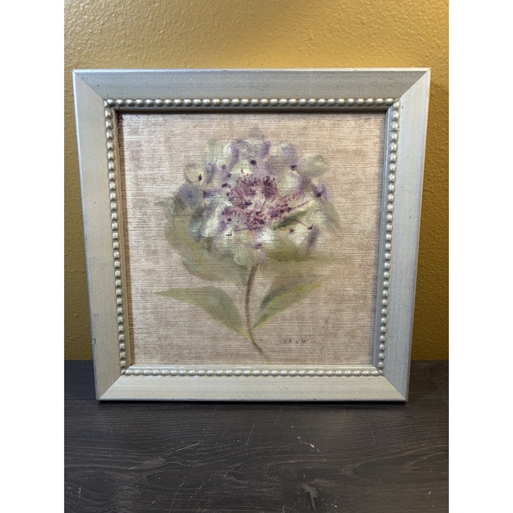 CHERI BLUM Floral Hydrangea Wall Art Print Silver Framed Neutral Décor 9.5in